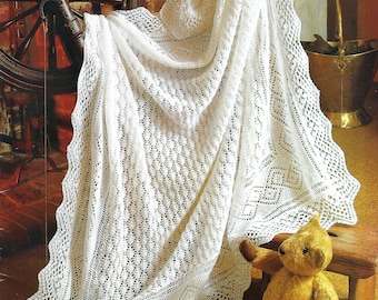 Delicate Lace Baby Shawl Blanket PDF Knitting Pattern Lacy Trim 127 x 127cm Heirloom Newborn Essentials 3ply Vintage Downloadable