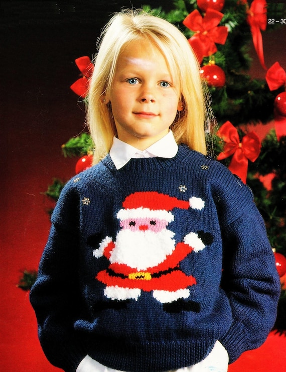 Childs Santa Motif Christmas Sweater Boys Girls Festive Jumper PDF