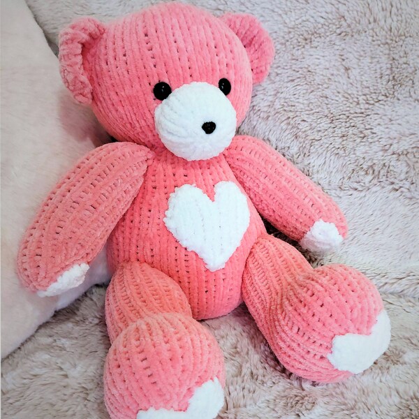 PDF Knitting Pattern Valentines Heart Teddy Bear Soft Toy Plush Flutterby Chunky ( Bulky, 12 ply ) Baby Gift Girls Boys Childs Newborn