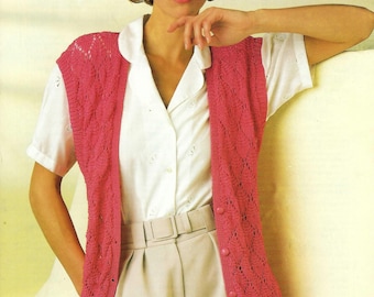 Ladies Long Light Lacy Waistcoat Womens Sleeveless V Neck Cardigan Vest PDF Knitting Pattern DK 8ply 28 - 42" age 8 - Adult Vintage Download