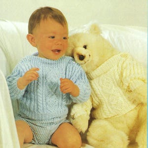 Baby Boys Cable Sweater Button Shoulder Jumper Toddler PDF Knitting Pattern DK 8ply 16 - 22&quot; 0 - 2 years Vintage Downloadable