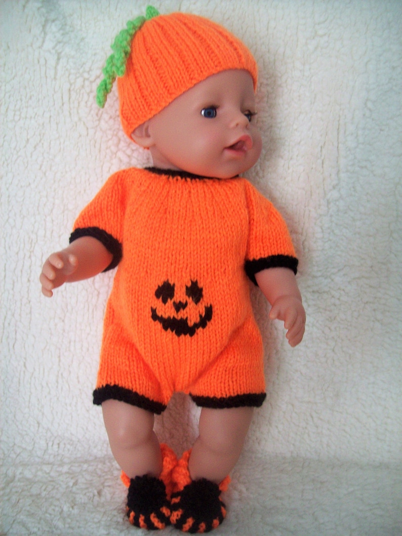 Knitting Pattern Baby Dolls Halloween Clothes Outfit Pumpkin Etsy UK