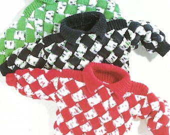Boys Girls Entrelac Sweater Weave Effect Childs Jumper Pullover PDF Knitting Pattern DK 8ply 17 - 31" Age 3mths - 10 years Vintage Download