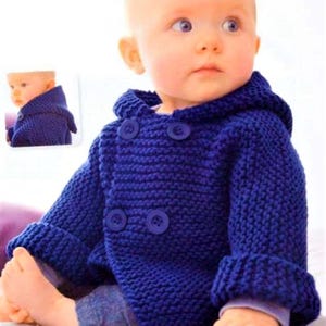 Baby Boys Girls easy Knit Hooded Jacket Garter Stitch Cardigan PDF Knitting Pattern Aran 10ply Worsted 0 - 12 mths 16 - 20" Downloadable