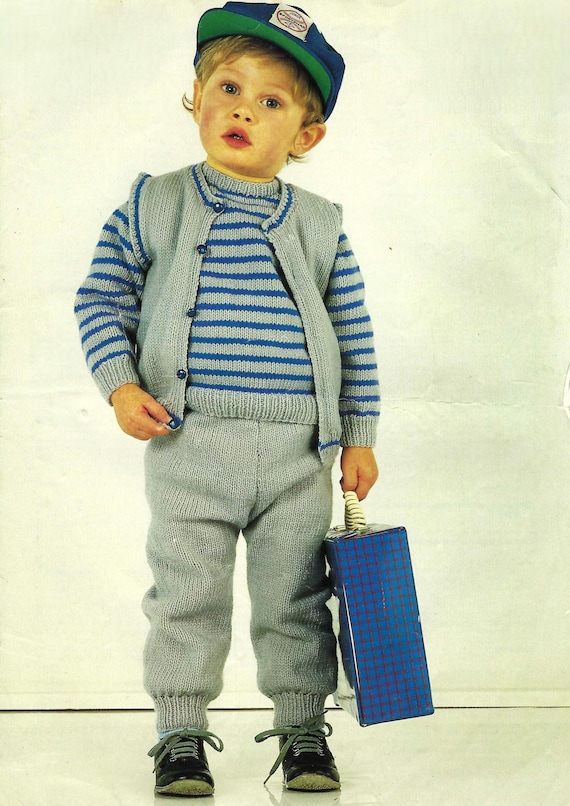 Baby Toddler Boys Striped Sweater Vest Waistcoat Jumper Trousers
