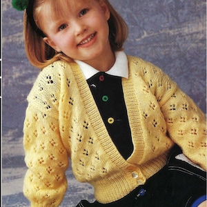 Girls Tulip Lace Button Bottom Cardigan V Neck Summer Jacket Baby Toddler PDF Knitting Pattern DK 8ply 20 - 28" 6m - 8 yrs Vintage Download