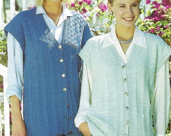 Womens Long Loose Fit Waistcoat Knitting Pattern PDF Ladies Sleeveless Cardigan Vest Cotton DK 8ply 30 - 44" Downloadable