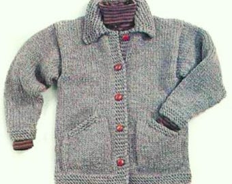 Easy Knit Super Chunky Mens Jacket Beginners Cardigan with Pockets PDF knitting Pattern Super Bulky 36 - 58" Plus Sizes S - 3X Downloadable
