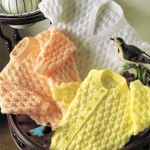 Popcorn Sweater & Cardigan Round or V Neck Baby Boys Girls PDF Knitting Pattern DK 8 ply 16 - 22&quot; 0 - 2 yrs Downloadable