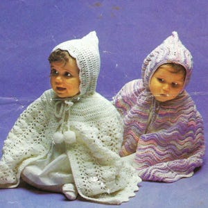 Hooded Baby Shawl Cape Poncho Cloak with Hood PDF Crochet & Knitting Pattern DK 8ply To fit up to 9 mths Vintage Downloadable