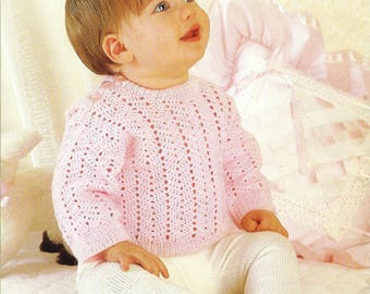 Pretty Baby Girls Lace Sweater PDF Crochet Pattern Lacy Button Shoulder Jumper 4ply Fingering 16 - 20" 0 - 12 mths Vintage Downloadable