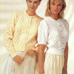 Ladies Lacy Summer Cardigan Long or Short Sleeve Women's Jacket PDF Knitting Pattern DK 8ply or 4ply 32 - 42" Vintage Downloadable