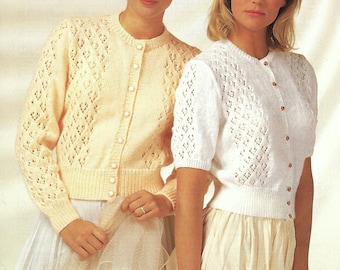 Ladies Lacy Summer Cardigan Long or Short Sleeve Women's Jacket PDF Knitting Pattern DK 8ply or 4ply 32 - 42" Vintage Downloadable