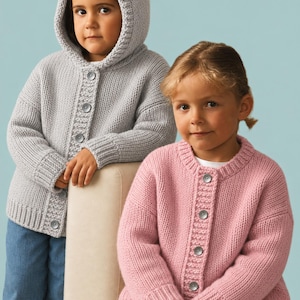 Childs Chunky Hooded Jacket Cardigan Knitting Pattern PDF Boys Girls Bulky Easy Knit 20 - 30" Toddler Age 1 - 10 yrs