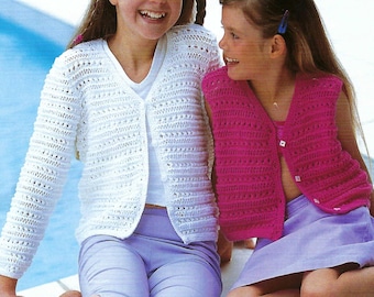 Knitting Pattern PDF Older Girls Summer Cardigan V Neck Waistcoat Vest Sleeveless Jacket DK 8ply 22 - 32" Age 1 - 12 yrs Vintage Download