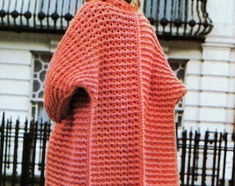 PDF Crochet Pattern Ladies Long Loose Fit Coat Womens Oversized Jacket Cardigan Super Chunky Bulky 16ply 32 - 38" Vintage Downloadable
