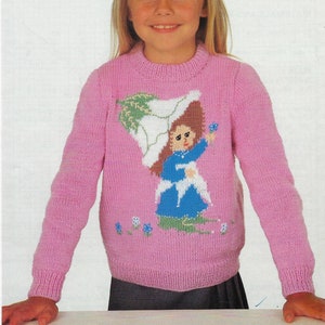 Childs Victoria Plum Motif Sweater Jumper Vintage PDF Knitting Pattern Girls DK 8ply, 1 - 12 yrs 20 - 34&quot; Downloadable