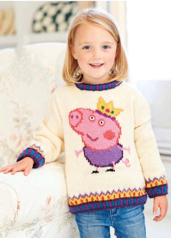 Knitting Pattern Peppa Pig Prince George Motif Sweater Boys Girls