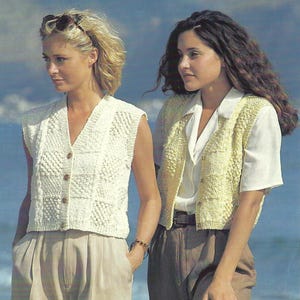 Womens Crop Patchwork Effect Waistcoat Knitting Pattern PDF Ladies Summer Vest Sleeveless Jacket Aran 10ply 30 - 40" Vintage Download