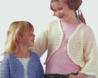 Crochet Pattern PDF Childs Girls Mesh Bolero Long Bell Sleeve Jacket Womens Ladies Lacy Cardigan DK 8ply 24 - 38" Age 3 - Adult Downloadable