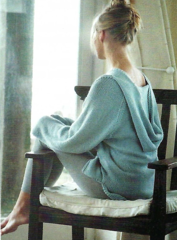 Ladies Oversized Hoody Easy Knit Womens Hooded Sweater Plain Raglan Yoga Top PDF Knitting Pattern Aran 10ply Worsted 32 - 40" Download