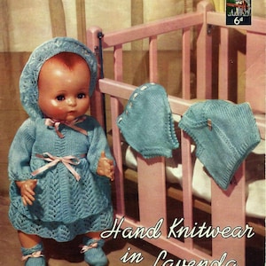 Vintage Dolls Clothes PDF Knitting Pattern Height 18 & 20" Dress Coat Shoes Vest Bonnet Pants 3ply Complete Baby Doll Outfit Download 317