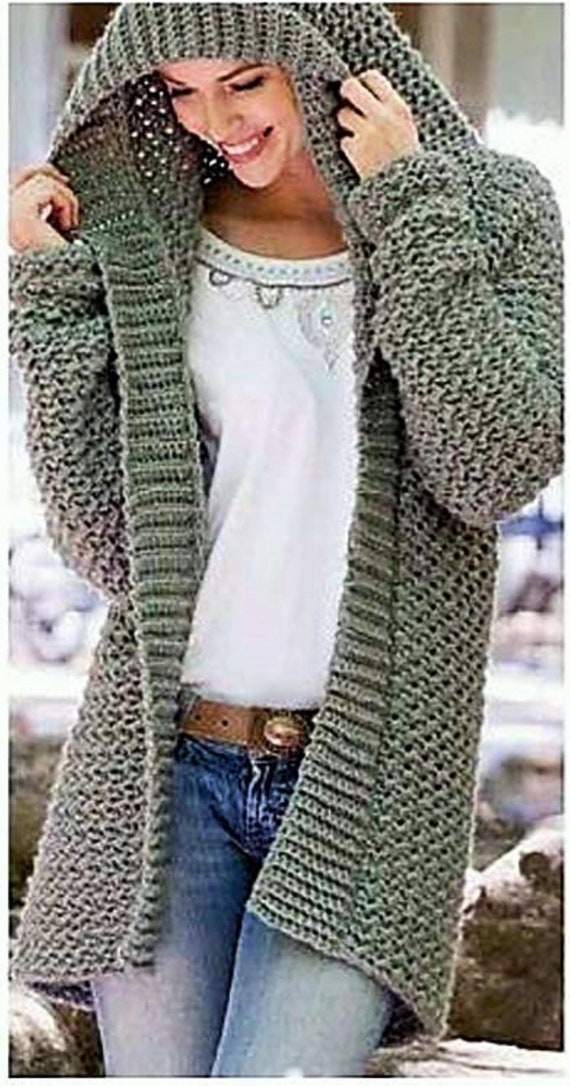 Ladies Long Crochet Cardigan Pattern PDF Women's Chunky Slouchy