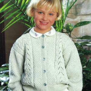 Knitting Pattern PDF Older Girls Lace Panel Cotton Cardigan Round Neck Summer Jacket DK 8ply 22 - 32&quot; Toddler 1 - 12 yrs Vintage Download