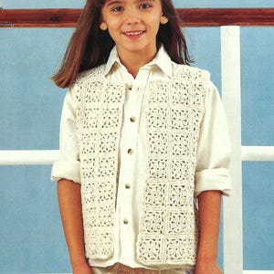 Child&#39;s Granny Square Motif Waistcoat Crochet Pattern PDF Girls Sleeveless Jacket Vest Cardigan Cotton DK 18 - 32&quot; Age 0 - 12 yrs Vintage
