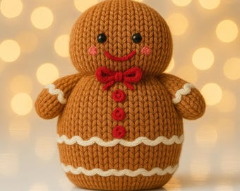 Gingerbread Man Chocolate Orange Cover PDF Knitting Pattern Christmas Food Cozy Stuffed Decoration Festive Toy DK 16cm Easy Knit Download
