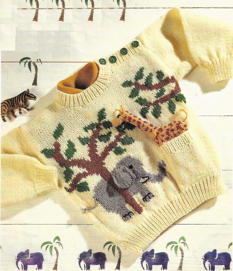 Boys Girls Jungle Animal Motif Sweater Pocket Giraffe Toy Elephant