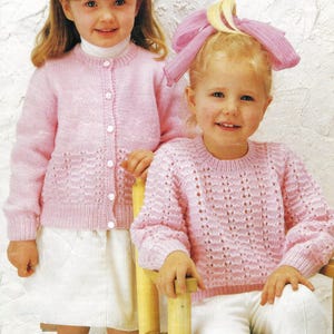 Toddler Girls Easy Knit Lacy Sweater & Cardigan Childs Lace Jumper Jacket PDF Knitting Pattern DK 8ply 22 - 24&quot; Age 1 - 4 Vintage Download