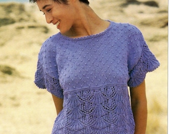 Womens Top Knitting Pattern Pdf Ladies Short Sleeve Sweater Lacy