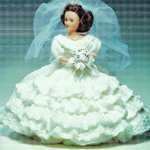 Fashion Doll Bride Outfit Bridal Dress PDF Knitting Pattern Teenage Doll Height 14.5 - 15&quot; DK 8ply Vintage Download