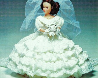 Fashion Doll Bride Outfit Bridal Dress PDF Knitting Pattern Teenage Doll Height 14.5 - 15" DK 8ply Vintage Download