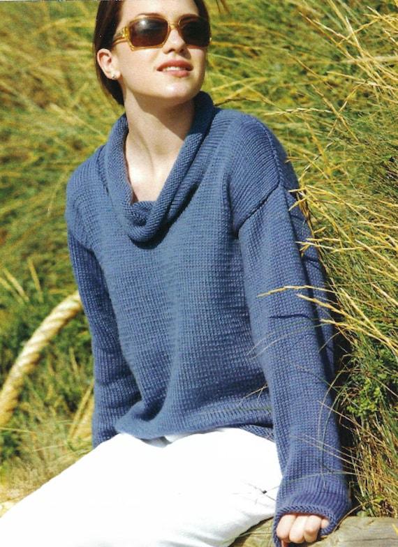 Ladies Funnel Neck Easy Knit Sweater Womens Plain Casual Jumper