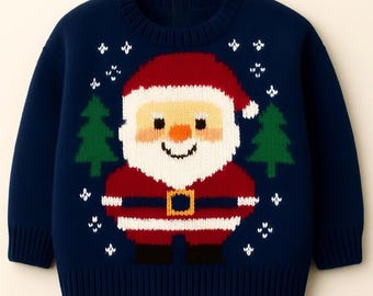 Christmas Santa Sweater Baby Boys Girls Festive Jumper PDF Knitting Pattern Intarsia Xmas Motif DK 8ply 18 - 26" 3mths - 6 yrs Downloadable