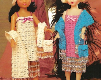 PDF Crochet Pattern Teenage Dolls 20s Flapper Dress Bag Shoes Hat Shawl Complete Outfit Cotton Thread 10 To Fit 15in Fashion Doll Download