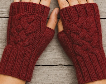 Ladies Cable Fingerless Gloves PDF Knitting Pattern Easy Knit Womens Wrist Warmers Mittens DK 8ply One Size Downloadable