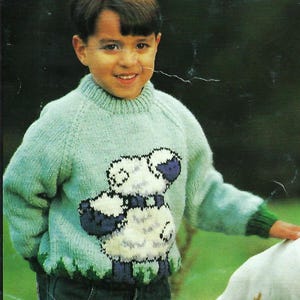 Boys Girls Sheep Motif Sweater Childs Toddler Easter Lamb Jumper PDF Knitting Pattern DK 8ply 22 - 32&quot; Age 1 - 12 years Vintage Downloadable