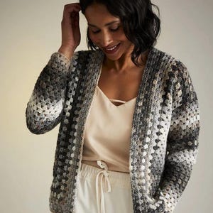 PDF Crochet Pattern Ladies Granny Stitch Cardigan Easy Womens V Neck Jacket Aran 10ply Worsted 32 - 54&quot; Plus Sizes Downloadable