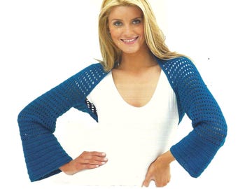Crochet Pattern PDF Ladies Long Sleeve Mesh Shrug Womens Lacy Bolero & Jacket Boxy Cardigan DK 8ply 32 - 46" Plus Sizes Vintage Downloadable