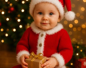 Baby Santa Suit PDF Knitting Pattern Boys Girls Fur Trim Cardigan  Jacket Hat & Trousers DK 8ply 16 - 22" Age 0 - 2 years Toddler Download