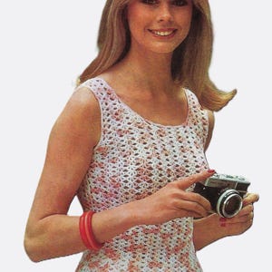 Women&#39;s Slim Fit Sleeveless Vest Top Crochet Pattern PDF Ladies Lacy Summer Sweater DK 8ply 34 - 38&quot; Vintage Downloadable