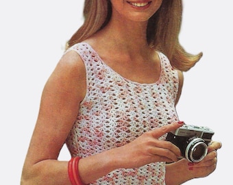 Women's Slim Fit Sleeveless Vest Top Crochet Pattern PDF Ladies Lacy Summer Sweater DK 8ply 34 - 38" Vintage Downloadable