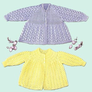 Vintage Baby Girls Yoked Lacy Matinee Coat Cardigan PDF Knitting Pattern Raglan Jacket DK 8ply 19&quot; Age 0 - 6 mths Downloadable