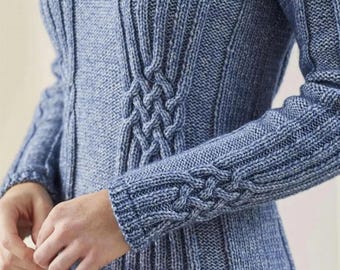 Ladies Celtic Style Fitted Cable Sweater Womens Elegant Crew Neck Jumper PDF Knitting Pattern Aran 10ply Worsted 30 - 52" Plus Size Download