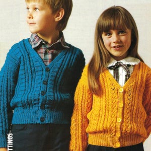 Boys Girls V Neck Cardigan in 2 Designs PDF Knitting Pattern Toddler Lace Panel Jacket DK 8ply 22 - 30&quot; Age 1 - 10 years Vintage Download