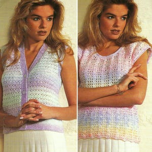 Ladies Crochet Pattern PDF Summer Waistcoat Sleeveless Slipover Top Womens Lacy Summer Vest DK 8ply 28 - 40&quot; Vintage Downloadable