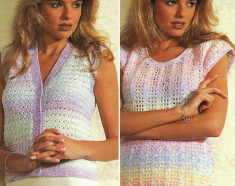 Ladies Crochet Pattern PDF Summer Waistcoat Sleeveless Slipover Top Womens Lacy Summer Vest DK 8ply 28 - 40" Vintage Downloadable